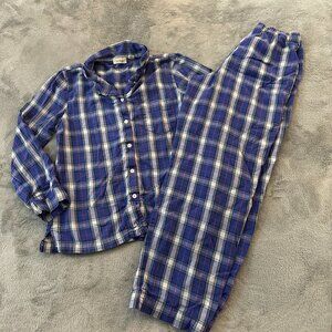 LL Bean Pajamas Set Navy Plaid Women's XS Pants Shirt 100% Cotton